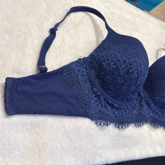 Victoria Secret Push Up Lace Bra 34DD Demi-Lined Navy Blue Women’s Adjustable - Picture 2 of 12